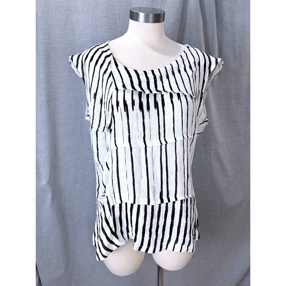 Inizio‎ Striped Linen Black White Top Sleeveless Architectural Mixed Media XL